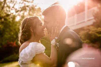 Newlywed couple sharing a kiss
